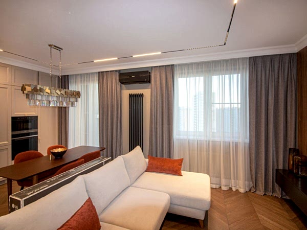 Шторы из шенилла в современную гостиную